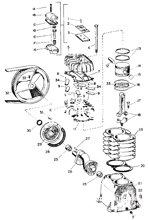 Pump Parts Diagram and Parts List for VT2308  Campbell Hausfeld Compressor